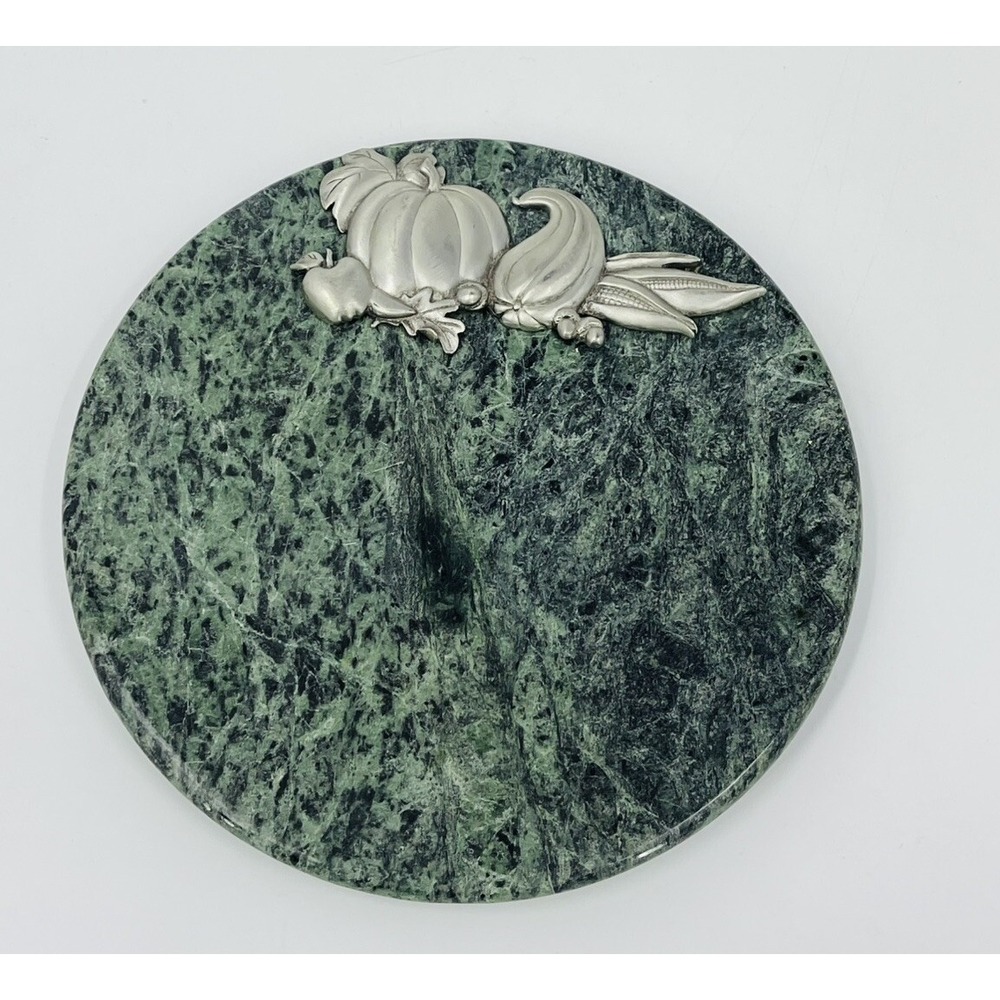 Natural Green Marble Round Cheese Serving Board with Fruit Accent 8" Diameter